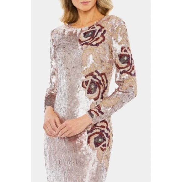 NWT Mac Duggal Floral Sequined Beaded Midi Dress Size 4 - Picture 2 of 16